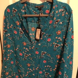 NWT Adrianna Papell teal floral button down